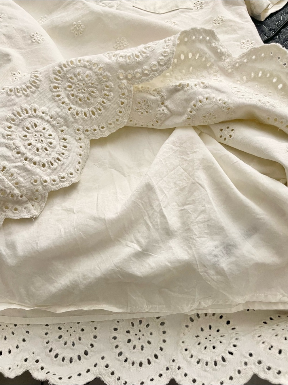 En Saison ~ Designer White Eyelet Polo Denim Button Down Mini Dress - S - Picture 13 of 14